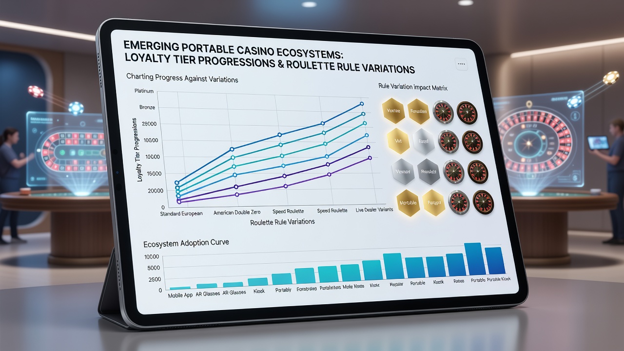 Dashboard view of loyalty tier progress bars mapped against roulette variant selection metrics in a portable app