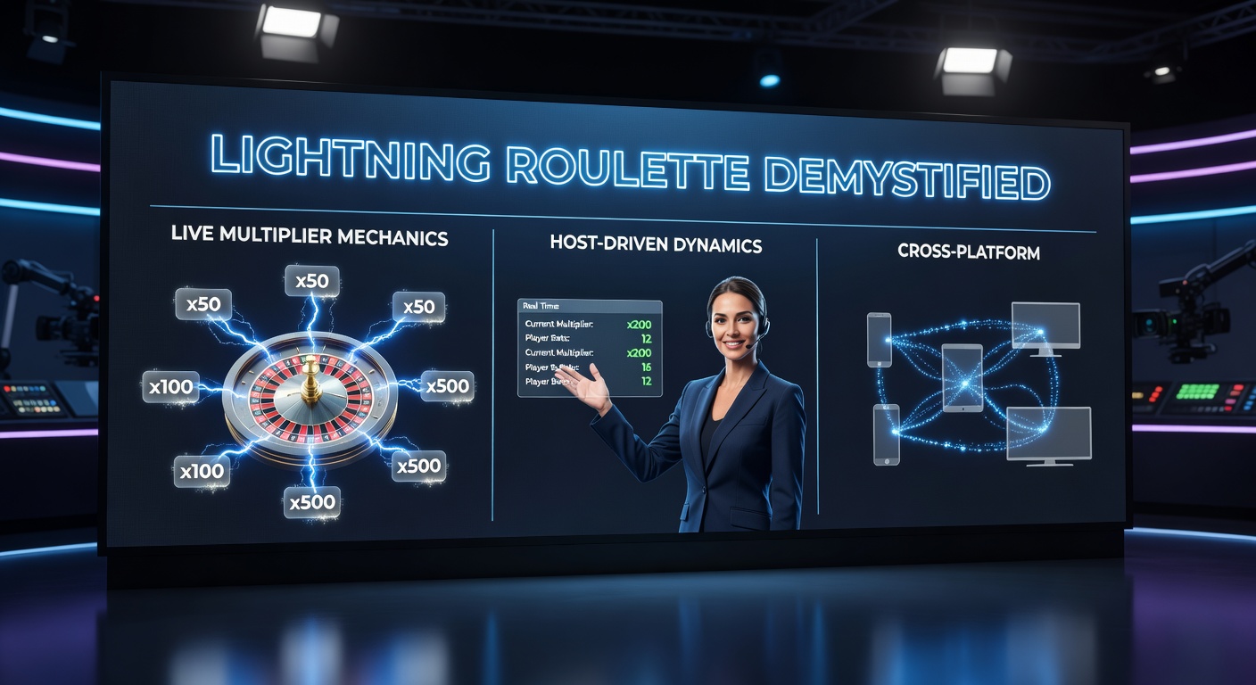 Close-up of Lightning Roulette host announcing multipliers with dynamic studio lighting and digital overlays