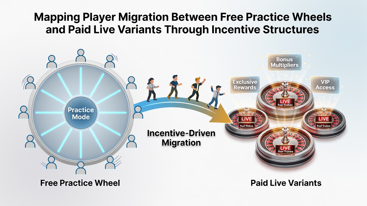 Incentive structures and mobile transaction pathways guiding players from free wheels to paid live roulette