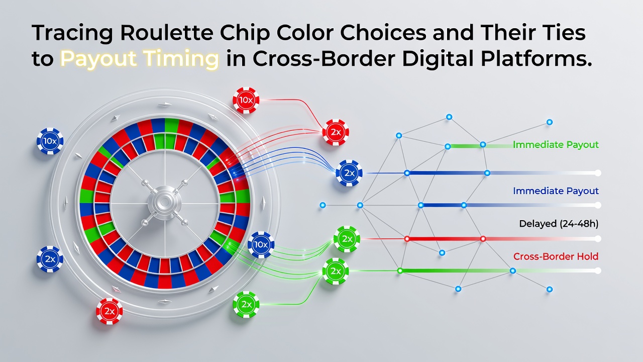 Digital roulette interface showing colored chips and payout processing indicators across international platforms