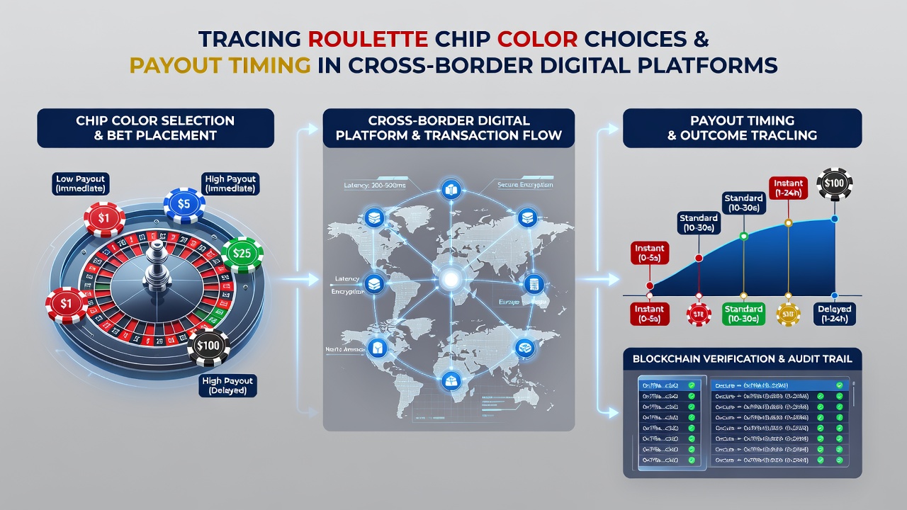 Flow diagram illustrating chip color categories connected to payout timing stages in international digital systems